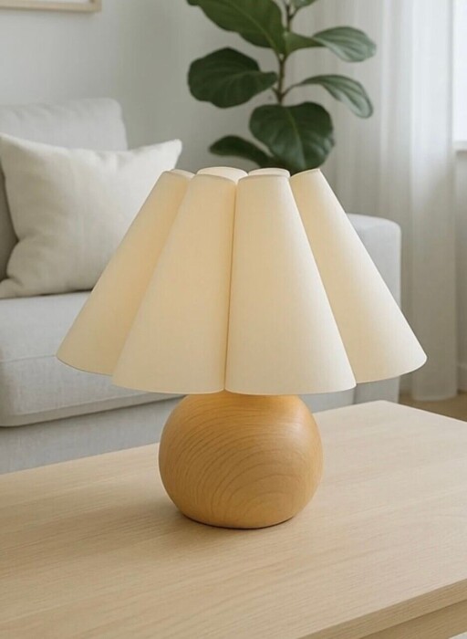 Lampa de masa, Opviq, 751ARL1132, Metal acoperit cu lemn, Crem / Bej