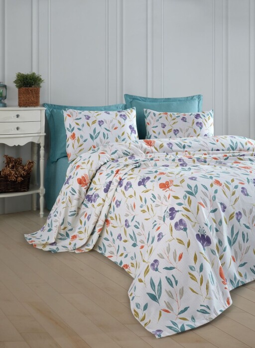 Cuvertura matlasata dubla, L'essentiel Maison, Floral, Bumbac, Lila