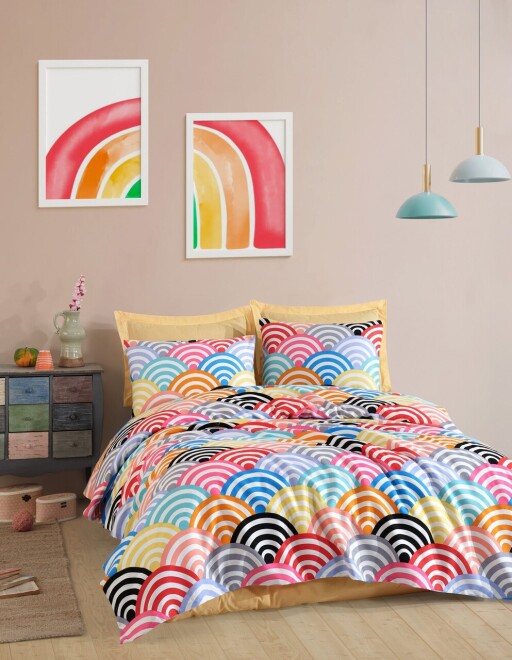 Set cuvertura pique dubla 3 piese, L'essentiel Maison, Gokkusagi, Bumbac, Multicolor