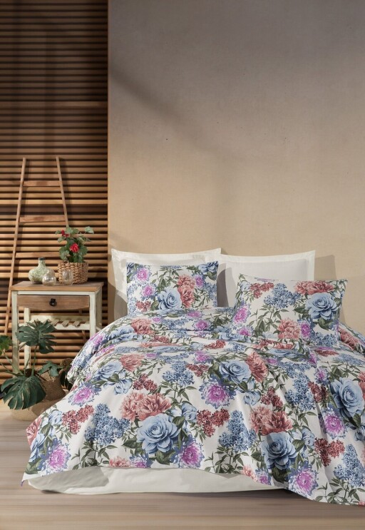 Set cuvertura pique dubla 3 piese, L'essentiel Maison, Lotus, Bumbac, Albastru