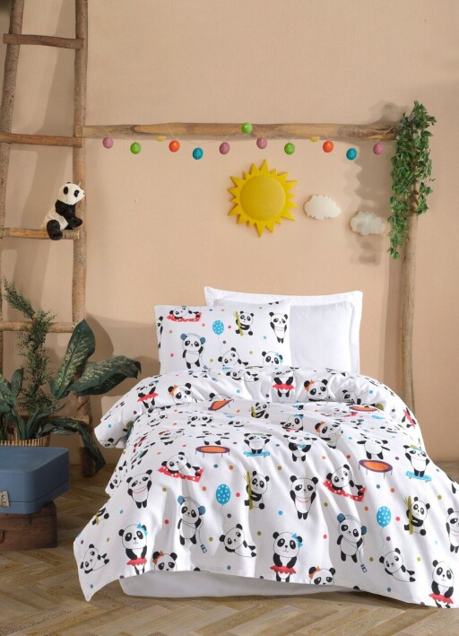 Set cuvertura pique Single, L'essentiel Maison, LovePandas, Bumbac, Alb