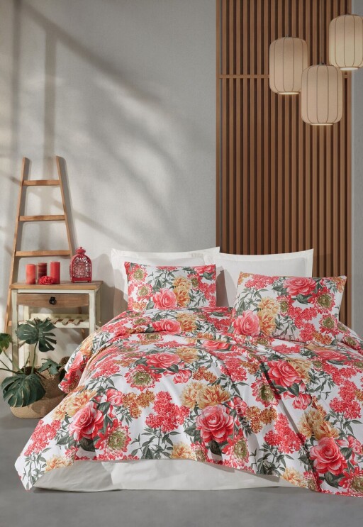 Set cuvertura pique dubla, L'essentiel Maison, Lotus, Bumbac, Rosu
