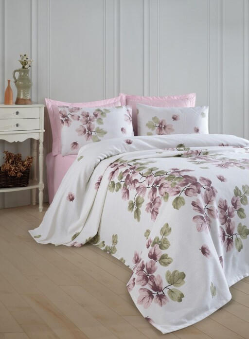 Set cuvertura pique dubla, L'essentiel Maison, Spring, Bumbac, Roz prafuit