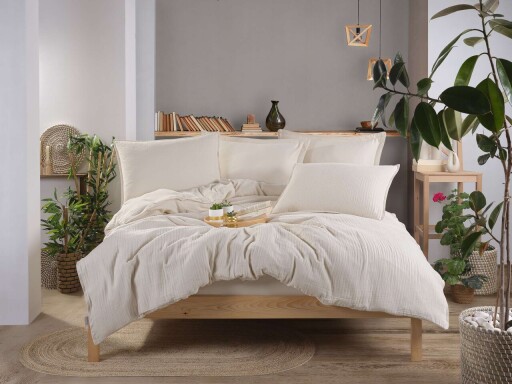 Set de huse de pilotă duble din muselină, L'essentiel Maison, Muslin, Crem