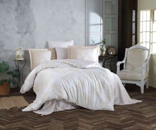 Set de huse de pilotă duble din satin Tencel, L'essentiel Maison, Infinity, Crem / Bej