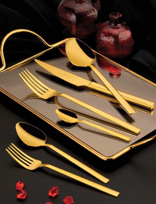 Set tacamuri, Hermia, 357NYP1307, Furculiță de masă: 21 x 2,5 cm (6 bucăți), Auriu