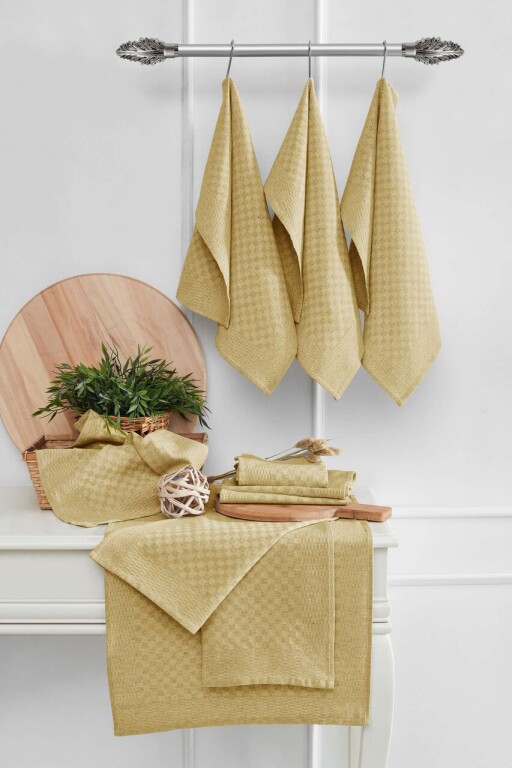 Set prosoape de bucatarie, Hermia, 994PRL1137, Dimensiune: 40 x 60 cm (10 bucăți), Galben mustar