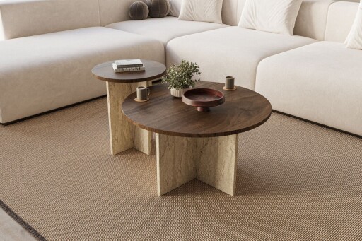 Set masute de cafea, Hanah Home, Private, Nuc / Travertin
