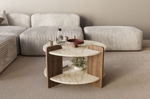 Masuta de cafea, Hanah Home, Oalla, 70x45x70 cm, Travertin / Nuc