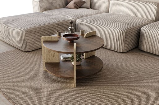 Masuta de cafea, Hanah Home, Oalla, 70x45x70 cm, Nuc / Travertin