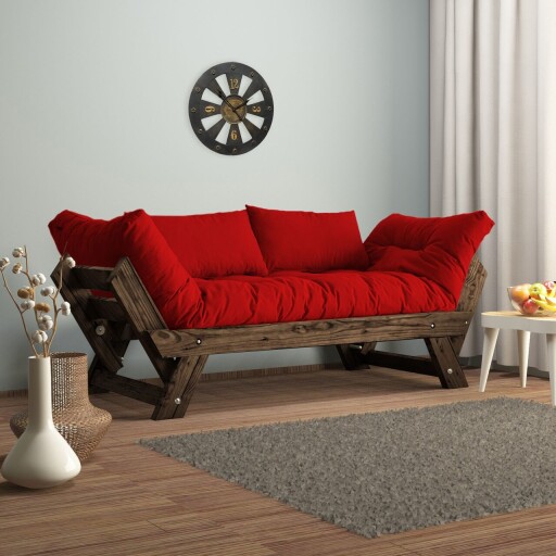Canapea de gradina cu 2 locuri, Hanah Home, CPT8114-210, Nuc / Roșu