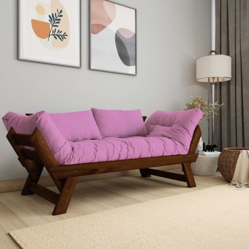 Canapea de gradina cu 2 locuri, Hanah Home, CPT8165-210, Nuc / Roz