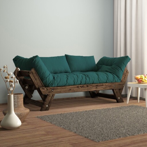 Canapea de gradina cu 2 locuri, Hanah Home, CPT8116-210, Nuc / Verde petrol