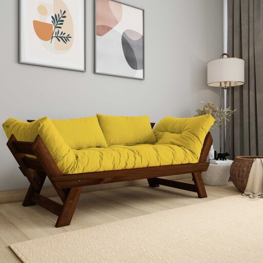 Canapea de gradina cu 2 locuri, Hanah Home, CPT8166-210, Nuc / Galben