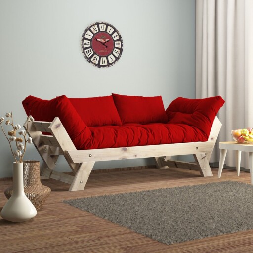 Canapea de gradina cu 2 locuri, Hanah Home, CPT8108-210, Natural/Roșu