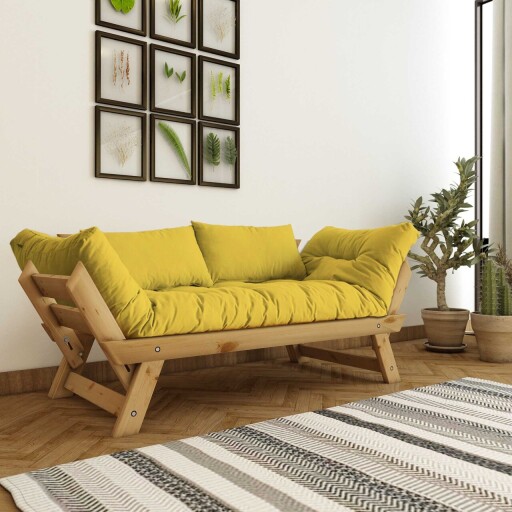 Canapea de gradina cu 2 locuri, Hanah Home, CPT8169-210, Natural / Galben
