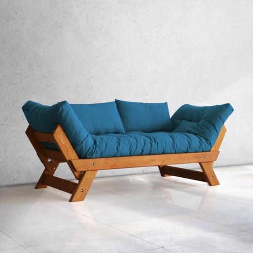 Canapea de gradina cu 2 locuri, Hanah Home, CPT8104-210, Teak / Albastru