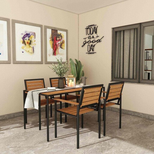 Set masa si scaune de gradina 5 piese, Hanah Home, CPT7706-150, Maro