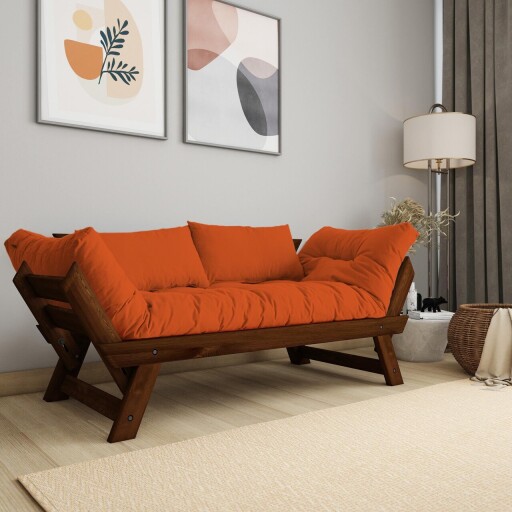 Canapea extensibila 2 locuri, Hanah Home, CPT8173-210, Nuc / Portocal