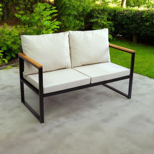 Canapea de gradina cu 2 locuri, Hanah Home, CPT5542-130, 130x75x62 cm, Bej