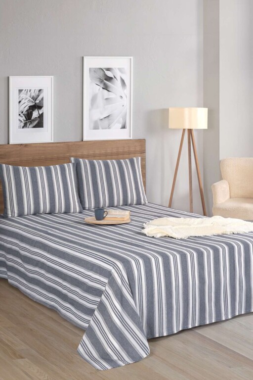 Set de pat dublu (cearceaf cu elastic si perne) 3 piese, L'essentiel Maison, Soft Line, Antracit