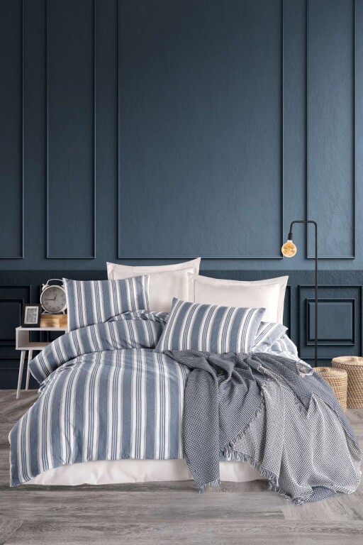 Lenjerie de pat dubla, L'essentiel Maison, Soft Line, Albastru navy