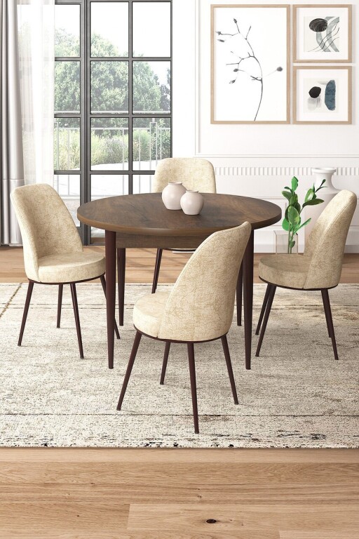 Set masă și scaune (5 bucăți), Hanah Home, Tor, Baroc / Crem