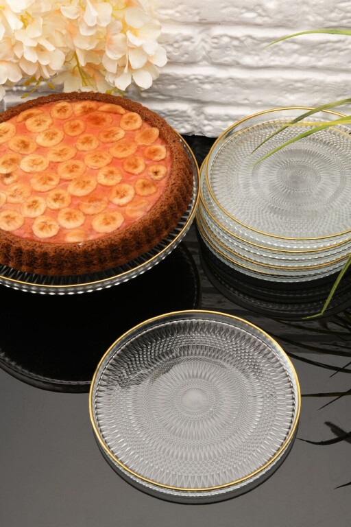 Set platouri servire desert, Hermia, 330SBL1103, Farfurie: 21 cm (6 bucăți), Transparent