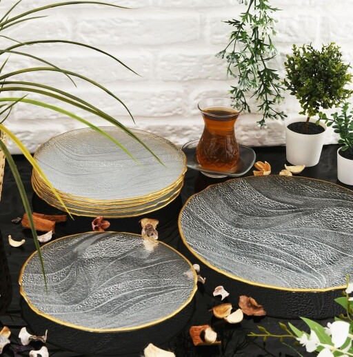 Set platouri servire desert, Hermia, 330SBL1108, Farfurie: 21 cm (6 bucăți), Transparent
