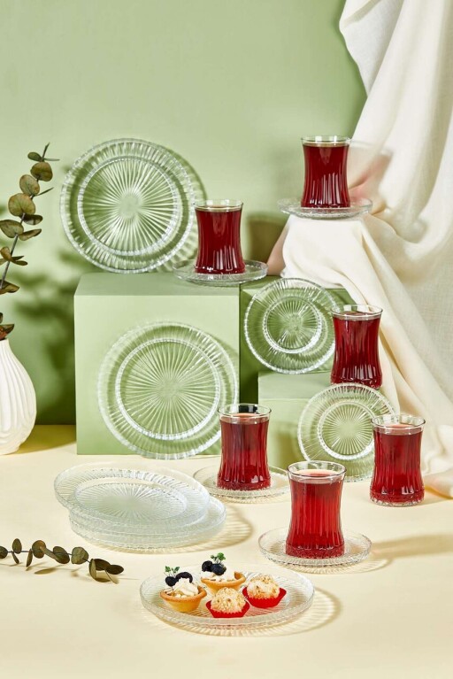 Set pentru ceai, Hermia, 337GLZ1133, Farfurie: 12 x 12 cm (6 bucăți), Transparent