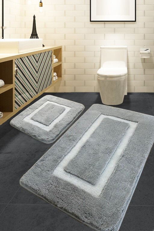 Set covoraș de baie acrilic, L'essentiel Maison, Quadrato Frame, Gri