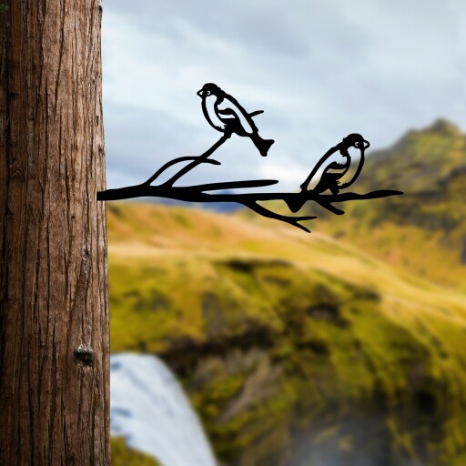 Obiect decorativ de grădină, Bird On The Branch 08, 45x20 cm, Negru