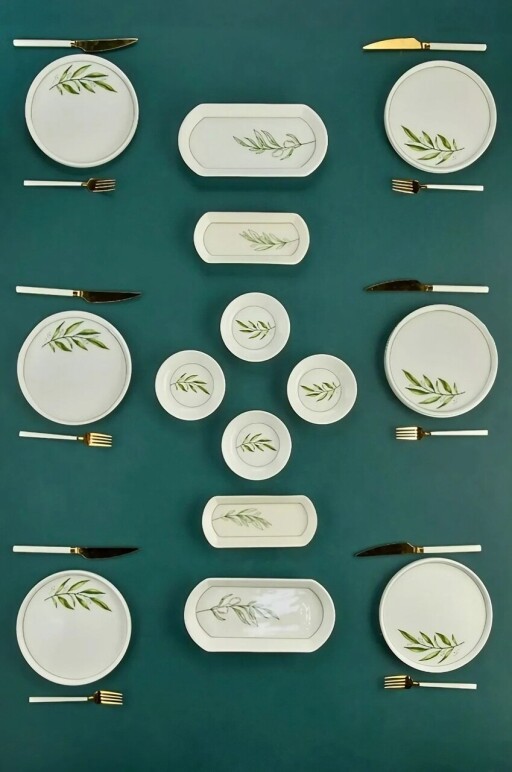 Set de mic dejun, Hermia, 759NRE1120, Platou: 20 x 9 x 3 cm (2 bucăți), Alb / Verde / Verde deschis