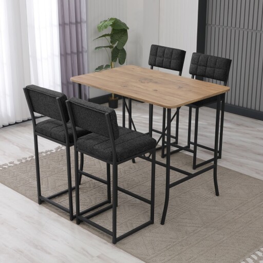 Set masa si 4 scaune de bar, Hanah Home, Retro, Antracit / Nuc