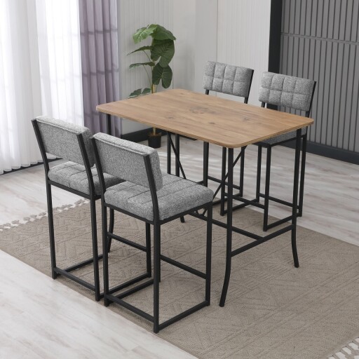 Set masa si 4 scaune de bar, Hanah Home, Retro, Gri/Nuc