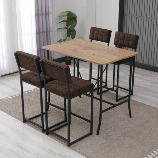 Set masa si 4 scaune de bar, Hanah Home, Retro, Maro / Nuc