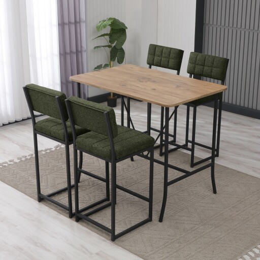 Set masa si 4 scaune de bar, Hanah Home, Retro, Verde / Nuc