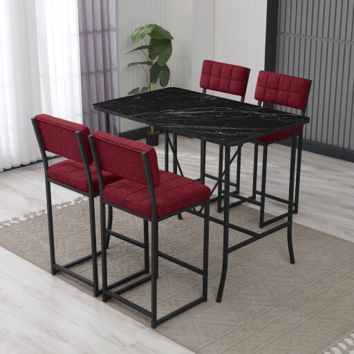 Set masa si 4 scaune de bar, Hanah Home, Retro, Burgundiu / Negru