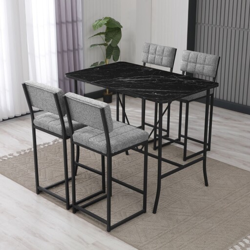 Set masa si 4 scaune de bar, Hanah Home, Retro, Gri/Negru