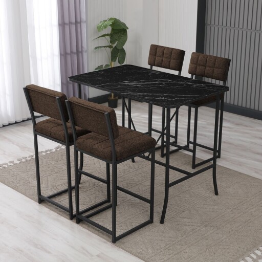 Set masa si 4 scaune de bar, Hanah Home, Retro, Maro / Negru