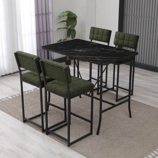 Set masa si 4 scaune de bar, Hanah Home, Retro, Verde/Negru