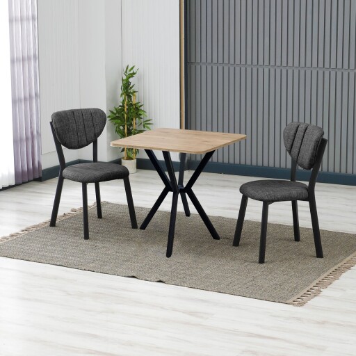 Set masa extensibila si scaune, 3 piese, Hanah Home, Elma, Antracit / Nuc