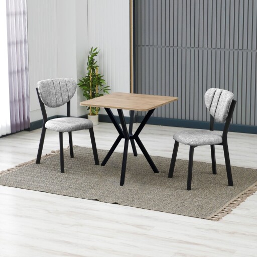 Set masa extensibila si scaune, 3 piese, Hanah Home, Elma, Gri/Nuc