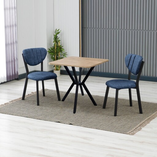 Set masa extensibila si scaune, 3 piese, Hanah Home, Elma, Albastru marin / Nuc