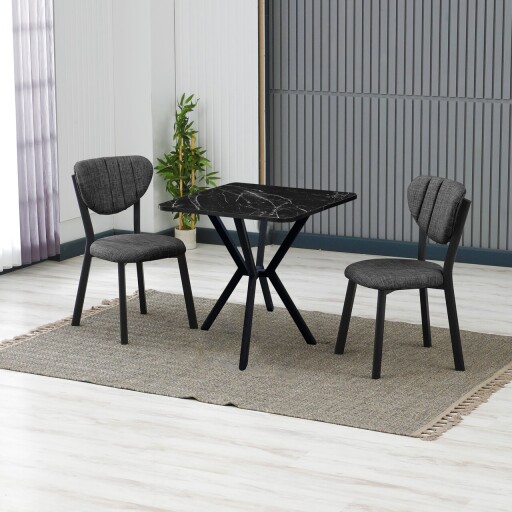 Set masa extensibila si scaune, 3 piese, Hanah Home, Elma, Antracit / Negru