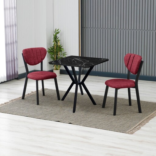 Set masa extensibila si scaune, 3 piese, Hanah Home, Elma, Burgundiu / Negru