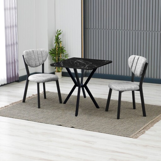 Set masa extensibila si scaune, 3 piese, Hanah Home, Elma, Gri/Negru