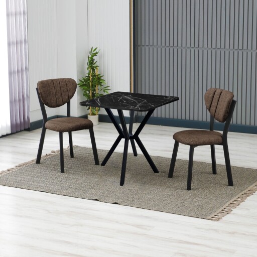 Set masa extensibila si scaune, 3 piese, Hanah Home, Elma, Maro / Negru