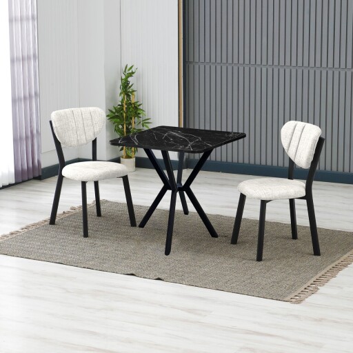 Set masa extensibila si scaune, 3 piese, Hanah Home, Elma, Crem/Negru