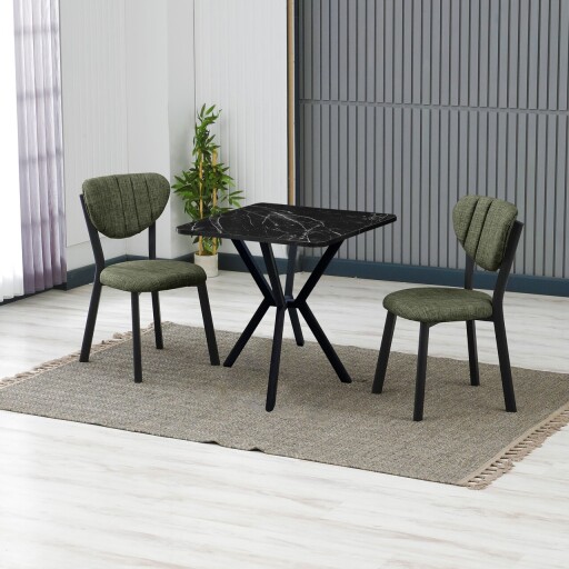 Set masa extensibila si scaune, 3 piese, Hanah Home, Elma, Verde/Negru